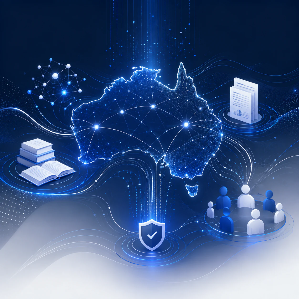 Digital map of Australia connecting AI research, education, community and secure responsible practice